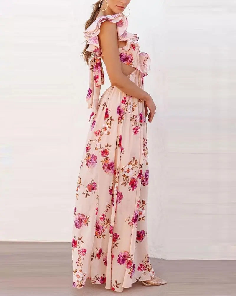 Sofia - Lange zomerjurk met open rug en bloemenprint