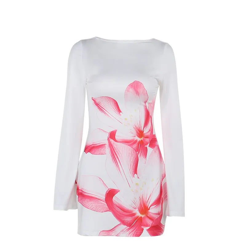 Chiara - Mode Slanke Bloem Lange Mouw Jurk Vrouwen