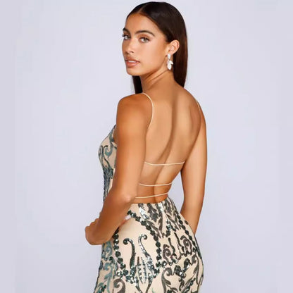 Feestjurk voor dames met geborduurd pailletteneffect - Kalea