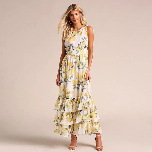 Margaret - mouwloze jurk met print