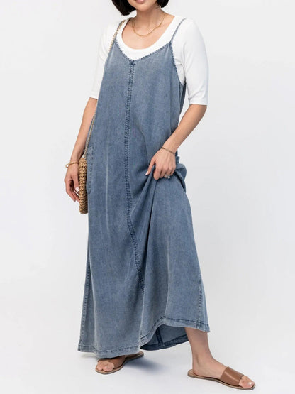 Vintage geïnspireerde losvallende denim maxi jurk - Vera