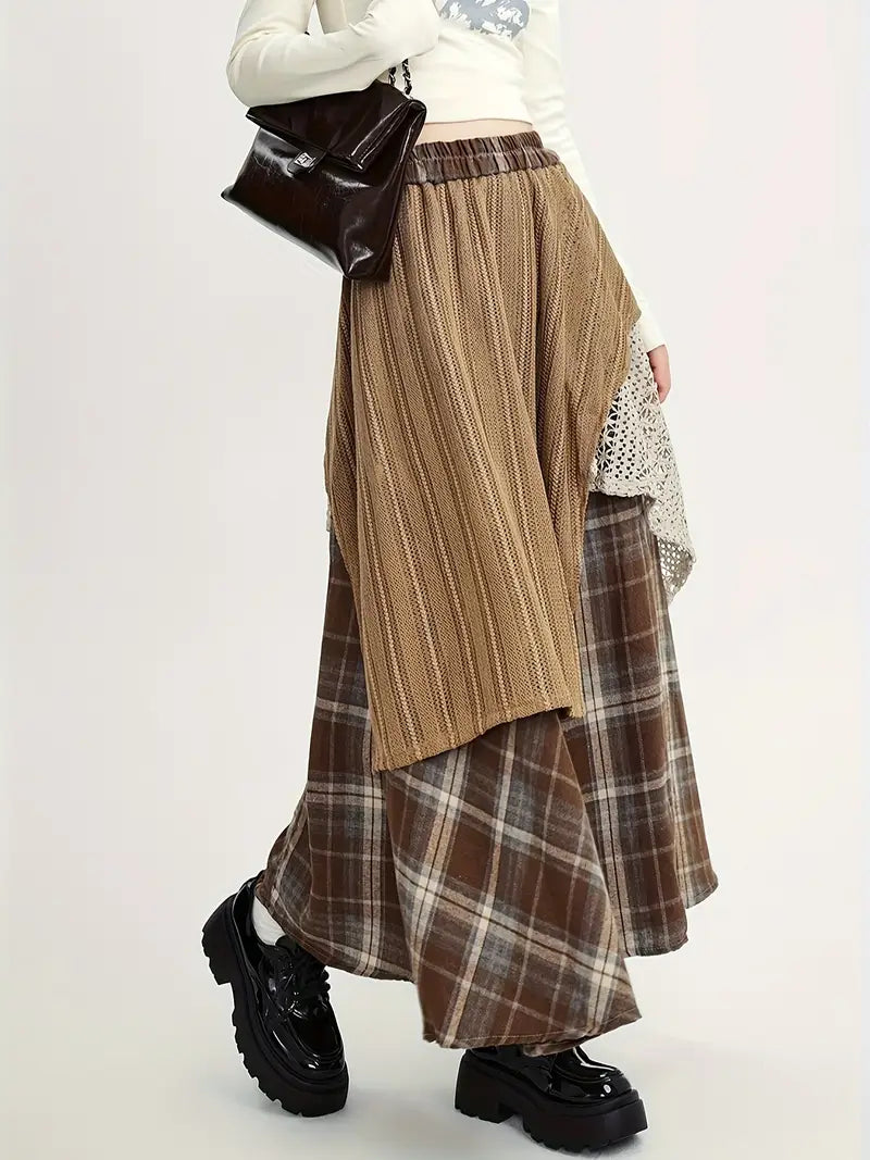 Asymmetrische lange trapeze rok, elegant en modern, perfect voor een trendy, vrouwelijke look