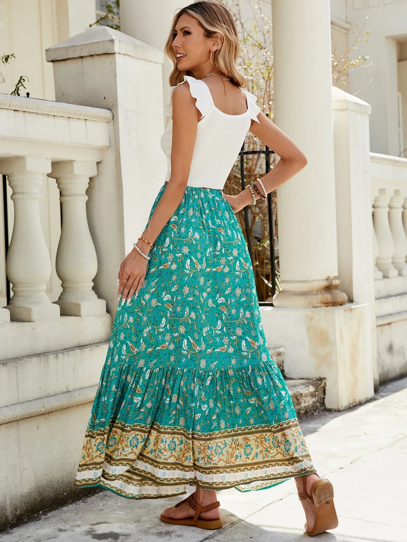 Damesrok met hoge taille en split in zomerstijl - Liora