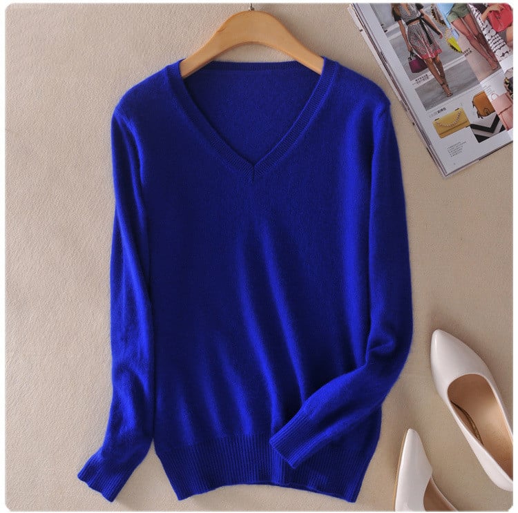 Gebreide damespullover met V-hals - Anika