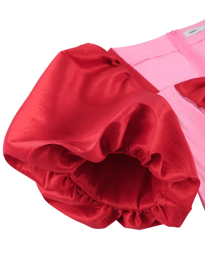 Aansluitende lange jurk met pofmouwen en strikjes - Fanny