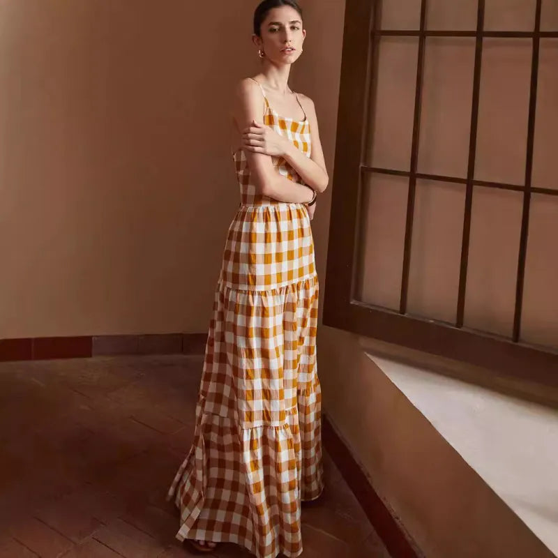 Daphne - Casual Gebonden Jurk Ruit Rugloos