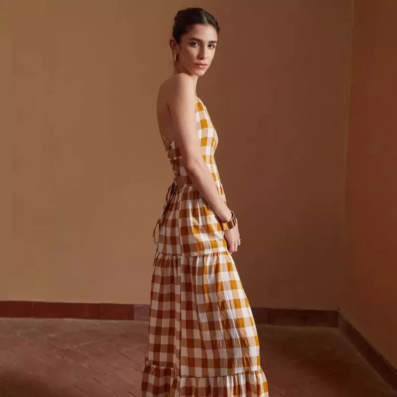 Daphne - Casual Gebonden Jurk Ruit Rugloos