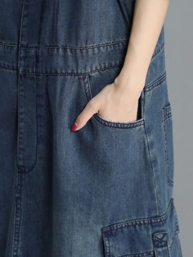 Denim tuinbroekjurk met losse pasvorm - Vici