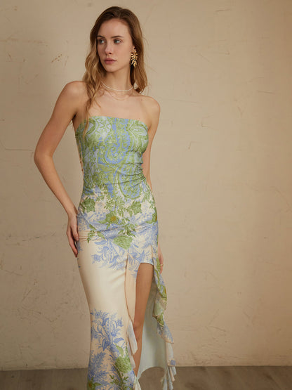 Lina - Monet Floral Print Split Midi Dress