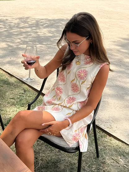 Ava - Romantische print mouwloos kort jurkje