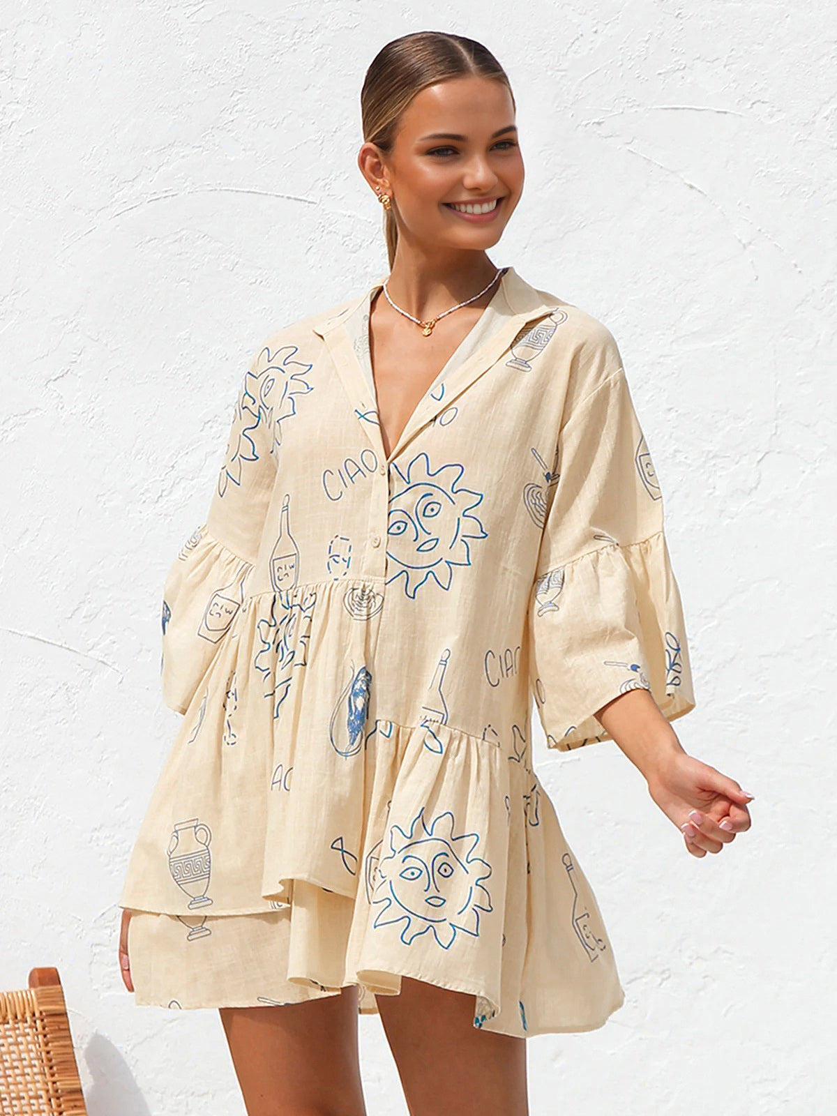 Millie - Oversized Korte Jurk met Zonneprint