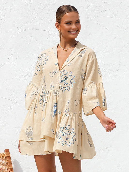 Millie - Oversized Korte Jurk met Zonneprint