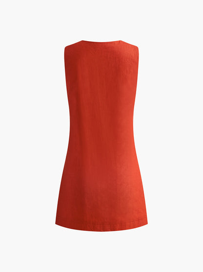 Clarise - Katoen & Linnen korte jurk met V-hals