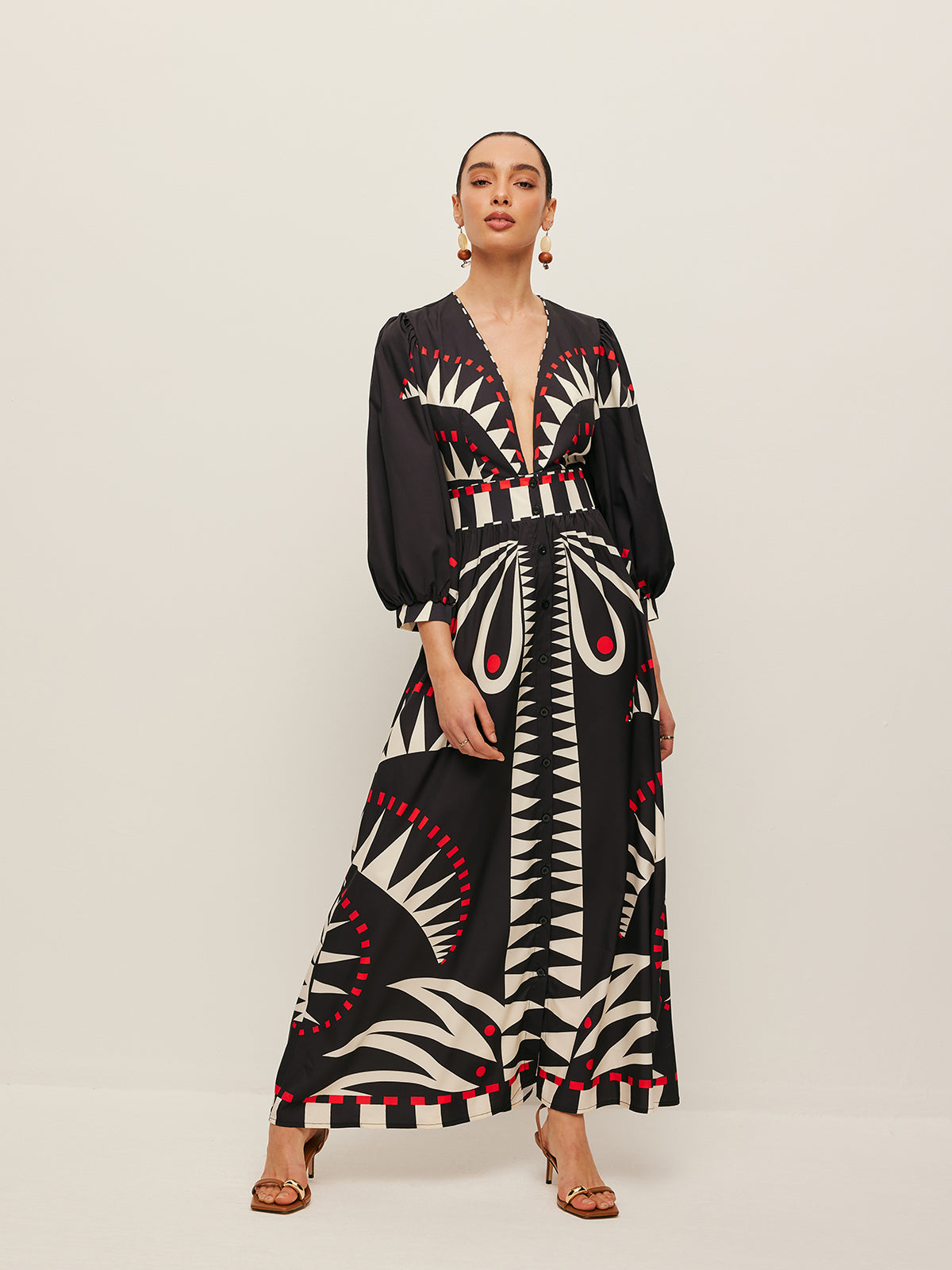 Dinah - Boho Print Splitjurk met V-hals