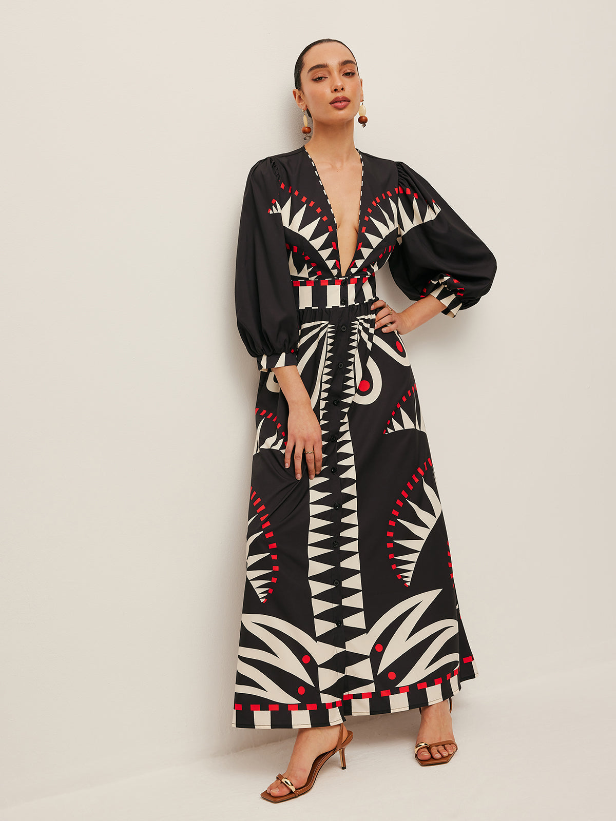 Dinah - Boho Print Splitjurk met V-hals