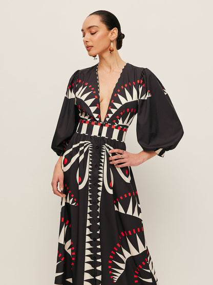 Dinah - Boho Print Splitjurk met V-hals
