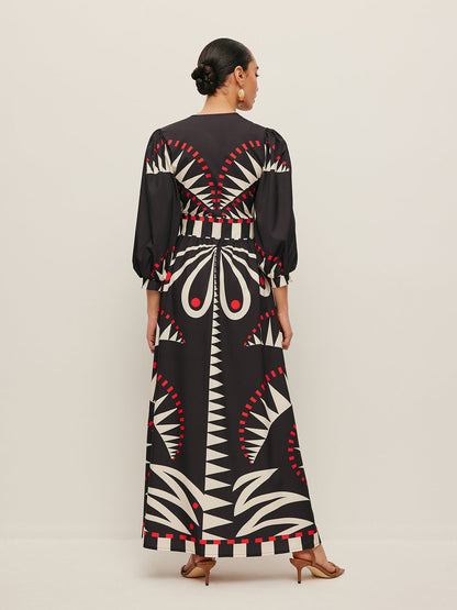 Dinah - Boho Print Splitjurk met V-hals