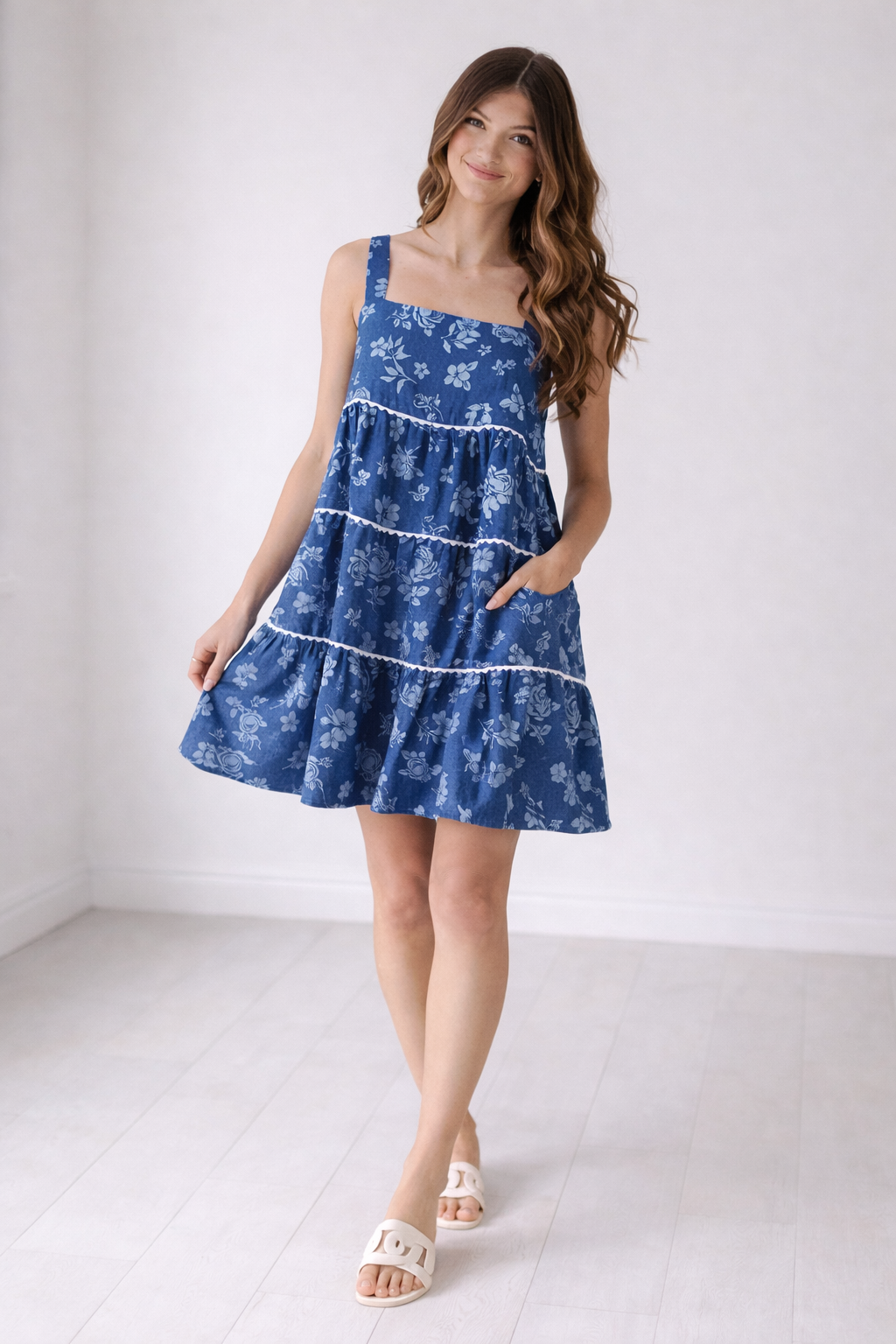 Denim jurk met bandjes - Hannelore