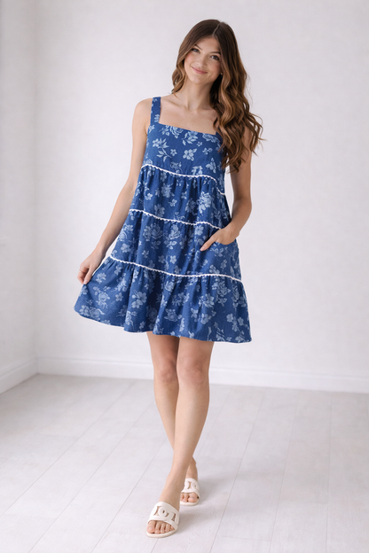 Denim jurk met bandjes - Hannelore