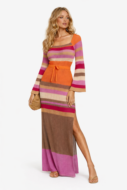 Gebreide damesjurk met open rechte hals - Sophie