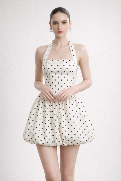 Kort damesjurkje met halternek en ballonrok - Doris