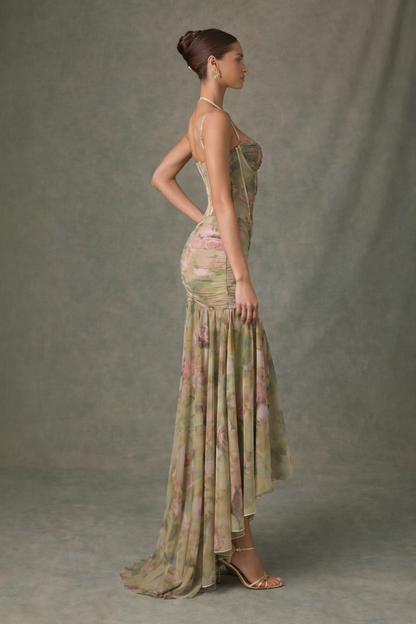 Lange damesjurk met dunne bandjes en split aan de voorkant - Agneta