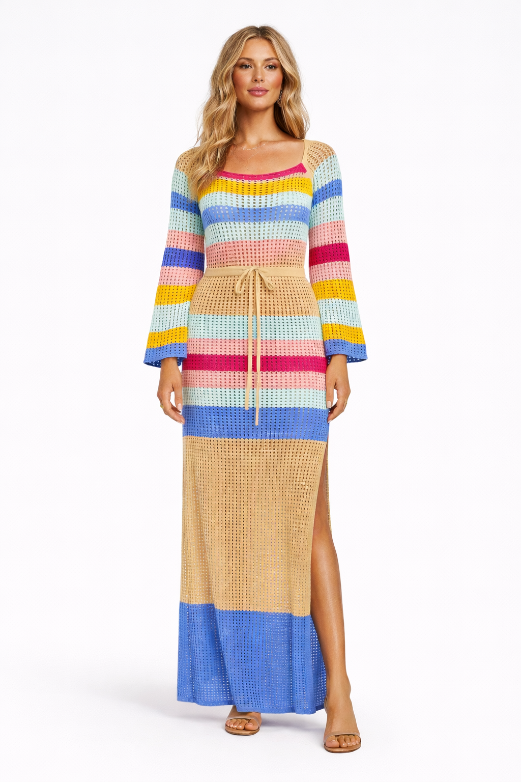 Gebreide damesjurk met open rechte hals - Sophie