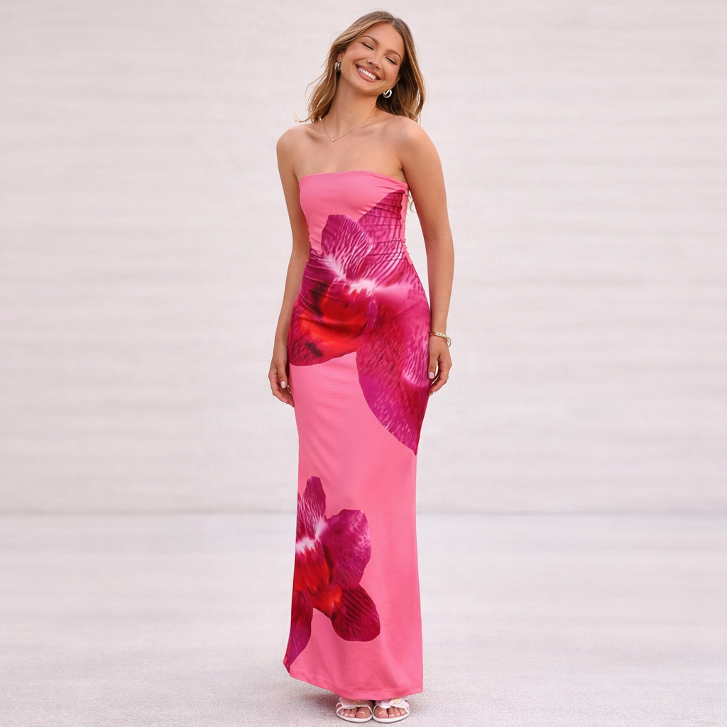 Lange jurk voor dames, rechte hals - Kerttu