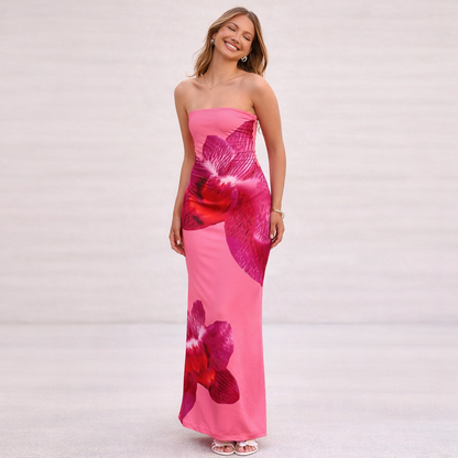 Lange jurk voor dames, rechte hals - Kerttu