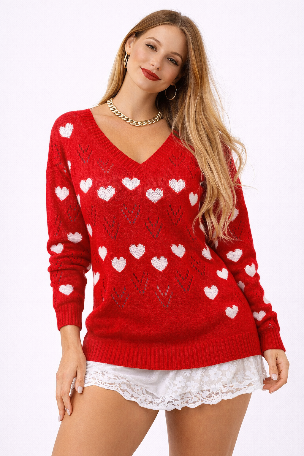 Gebreide damestrui met V-hals - Svala