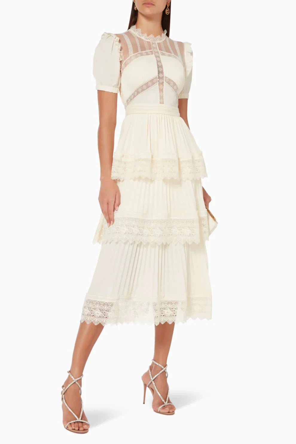 Luciana - Midi-jurk met kant en ruches