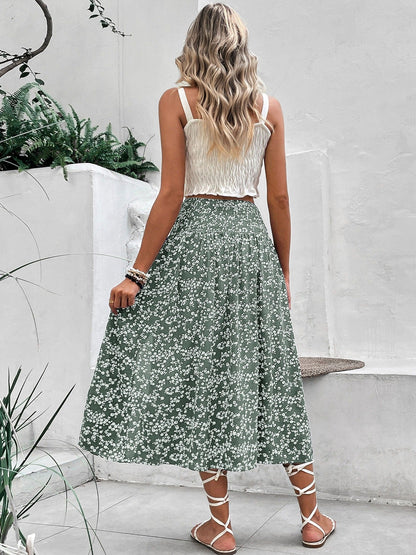Dames midirok met bloemenprint en zijsplit - Amelia
