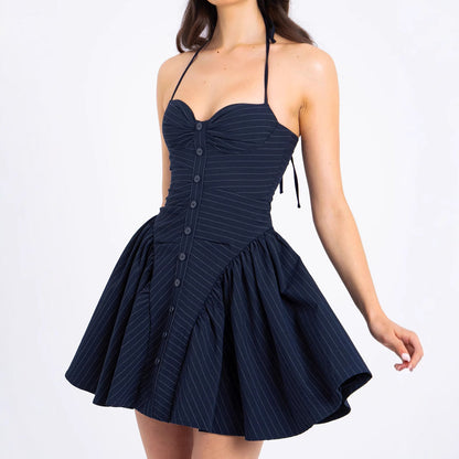 Paula - Fitted Waist Rugloze Jurk Vrouw