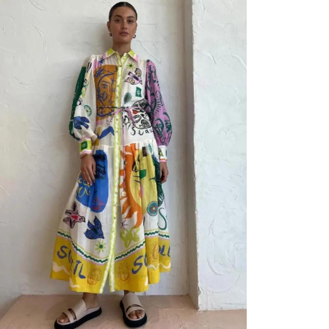 Matilda - Lange jurk met vintage print en polokraag voor dames