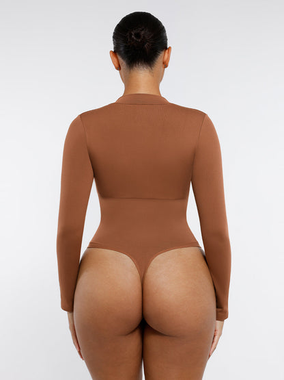 Long Sleeve Zipper Thong Bodysuit