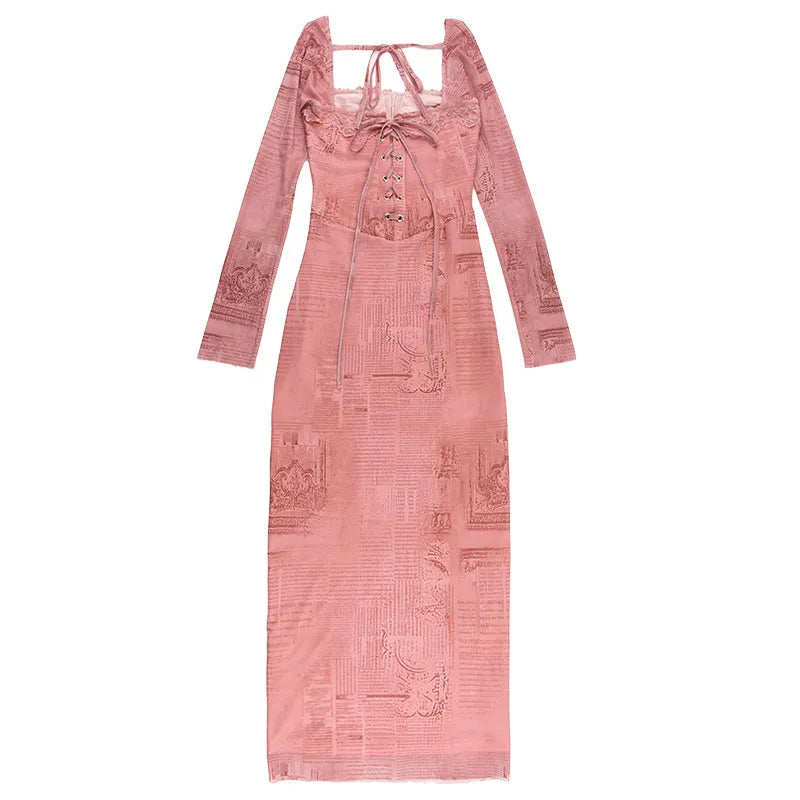 Gala - Chique roze kanten lange jurk