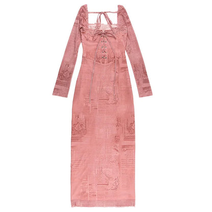 Gala - Chique roze kanten lange jurk