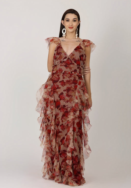 Judy - Lange bohemien bloemenjurk