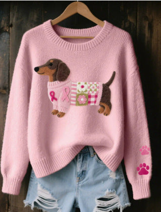 Damestrui met ronde hals en grafisch ontwerp - Halen