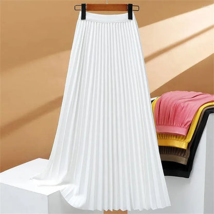 Stretch geplooide lange rok met hoge taille, elegant en comfortabel, perfect voor een verfijnde en vrouwelijke look