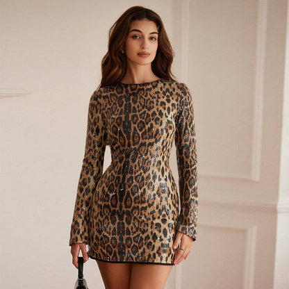 Damesjurk met pailletten in luipaardprint - Yina