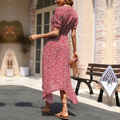 Scarlett - Midi-jurk met knopen en bloemenprint