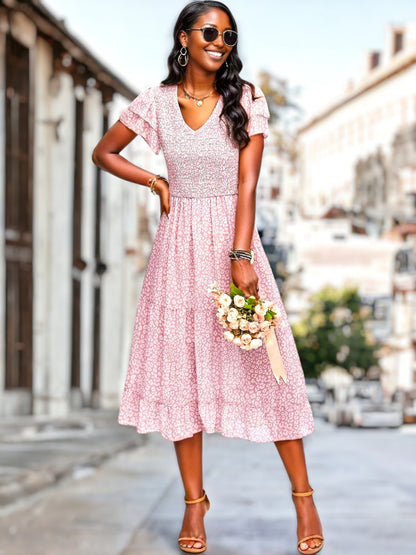 Susan - Jurk met V-hals en taps toelopende mouwen