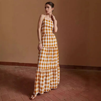 Daphne - Casual Gebonden Jurk Ruit Rugloos