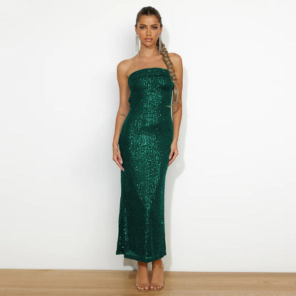 Strapless damesjurk met pailletteneffect - Rylena