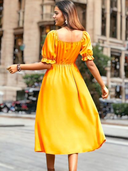 Selene - Midi-jurk met pofmouwen