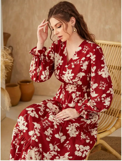 Naiara - Slanke V-hals Jurk met Lange Mouwen