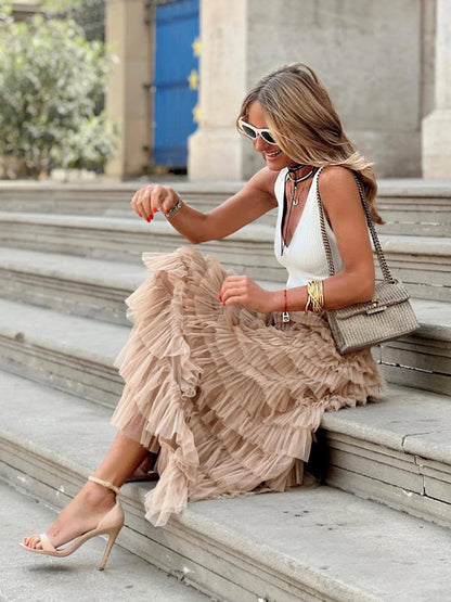 Dames maxirok met hoge taille in een gelaagde look - licht en luchtig voor de zomer