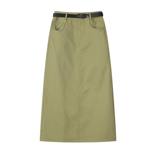 Rechte midirok met hoge taille en riem - Keira
