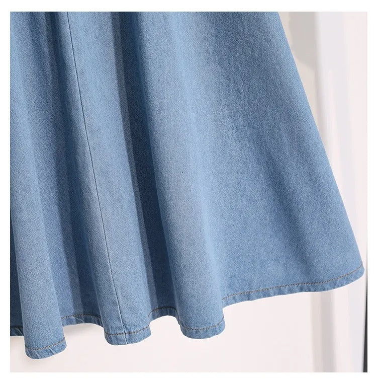 Dames midirok denim elastiek met knopen - Renata